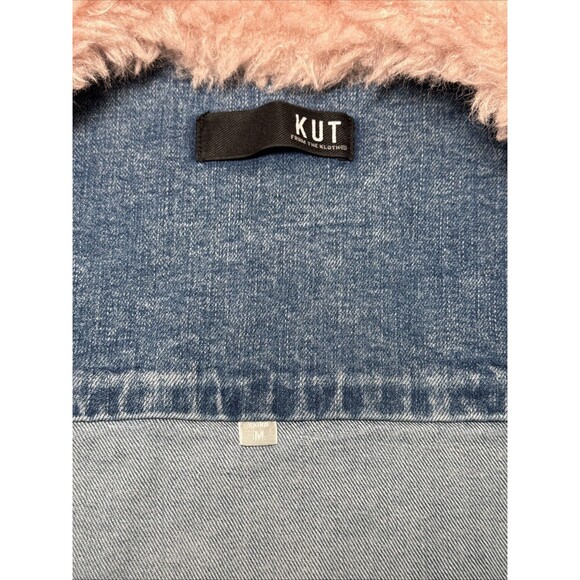 KUT From the Kloth Emma Boyfriend Denim Jean Jacket Womens Sz M Pink Fur Collar - Picture 16 of 16